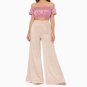 DELUC Women’s Silk Satin Palazzo High Waisted Pull on Pants Size S